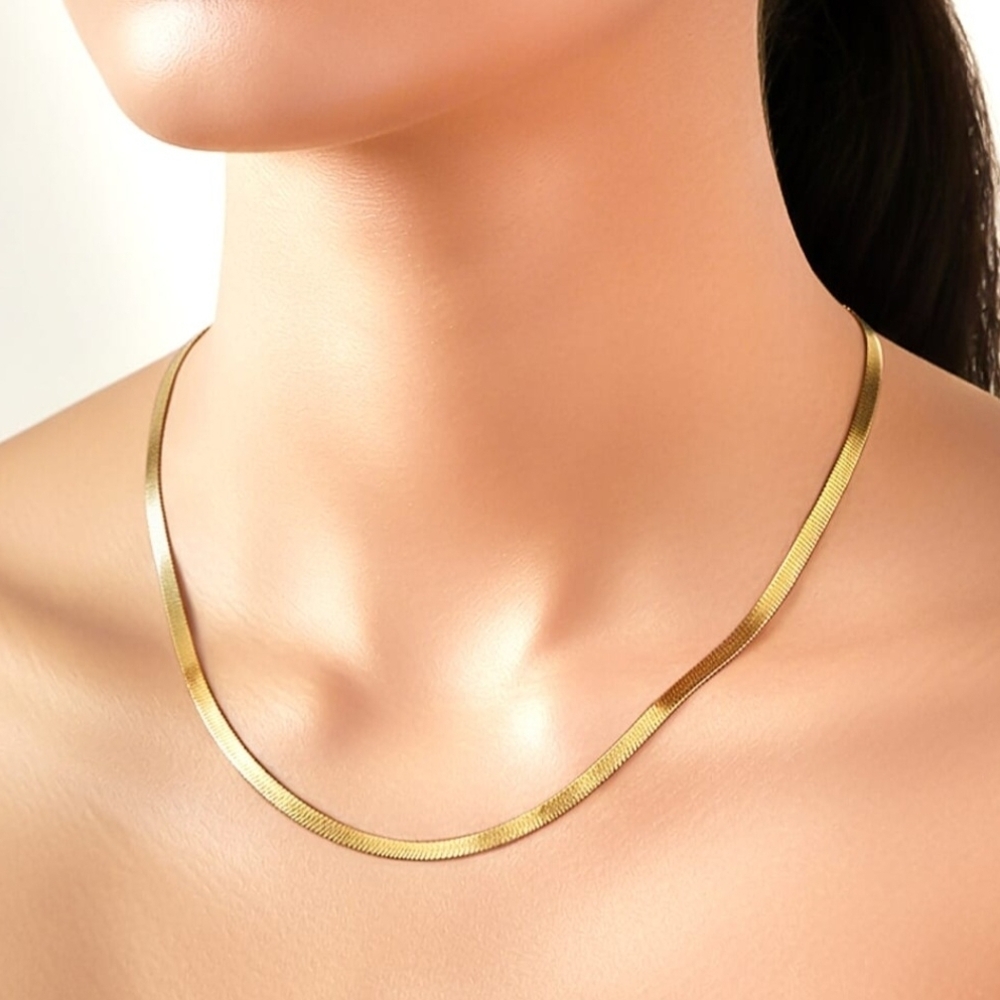Herringbone Chain Necklace (20-22 Inches) in ION Plated YG and Stainless Steel